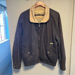 London Fog Black Coat with Beige Collar Lightweight Sporty Bomber Jacket Medium